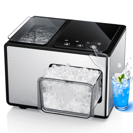 Nugget Ice Maker Countertop ??????????/??????, Soft Chewable Pebble Sonic Ice Machine, Self Cleaning, Stainless Steel, Touch Screen, Compact Design for Home Office Party - Silver, FOHERE