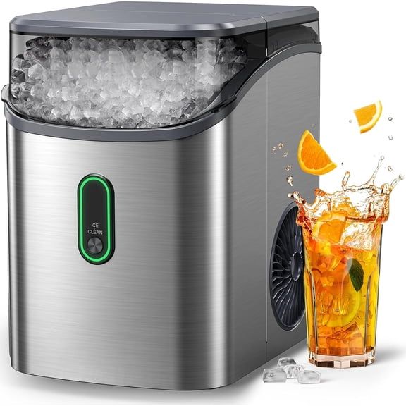 Nugget Ice Maker Countertop, Pebble Ice Maker with Soft Chewable Ice, One-Click Operation Ice Machine with Self-Cleaning, 33lbs/24H, Stainless Steel