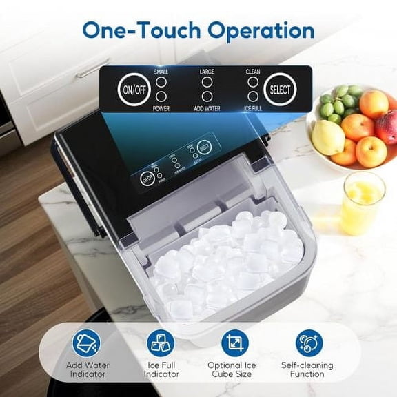 Nugget Ice Maker Countertop, Portable Ice Makers with Soft Chewable Ice, 26.5lbs/24H, Pebble Ice Maker Machine with Basket and Scoop, for Home Kitchen Office