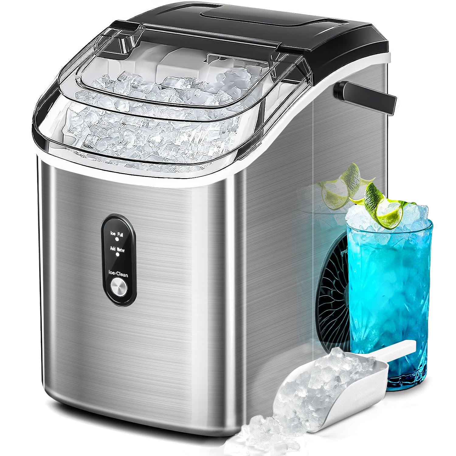 Nugget Ice Maker Countertop, Portable Pebble Ice Maker Machine, 35lbs/Day Chewable Ice, Self