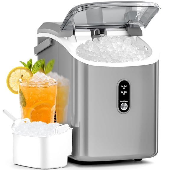 Nugget Ice Maker Countertop, Portable Sonic Ice Machine with Soft Chewable Ice, Basket & Scoop, Auto-Cleaning for Home/Party/RV/Camping