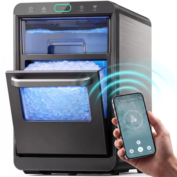 Philergo Nugget Ice Maker Countertop, Smart Pebble Ice Machine with App Control, 44 lbs/Day, Ice in 10 Minutes, Self-Cleaning, Timer & Status Alerts, Stainless Steel