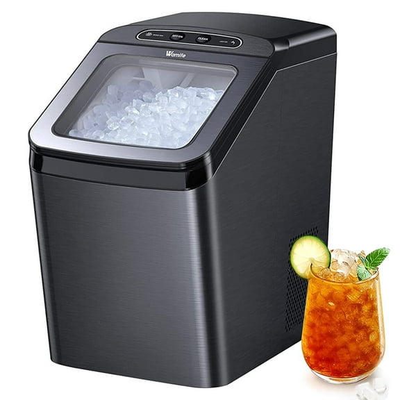 Nugget Ice Maker Countertop, Wamife Portable Ice Machine, Make 26 lbs Ice in 24 Hrs, 2 Ways Water Refill, Auto-Cleaning, with Ice Scoop and Basket for Home/Kitchen/Camping/RV. (Stainless Steel Finish)