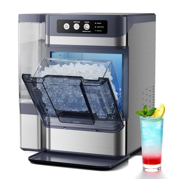 Nugget Ice Maker Countertop with 0.8Gal Removable Tank, 44Lbs/24H, One-Touch Fast Ice in 6 Mins, Self-Cleaning & Ultra Quiet for Home/Office/Party