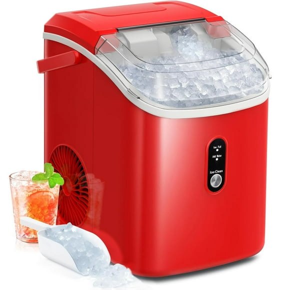 Nugget Ice Maker Coutertop, Pebble Ice Maker Machine with One-Click Operation, Self-Cleaning Ice Machine Maker with Chewable Ice, 33Lbs/Day, Portable Ice Makers for Home, Party, Office,Red