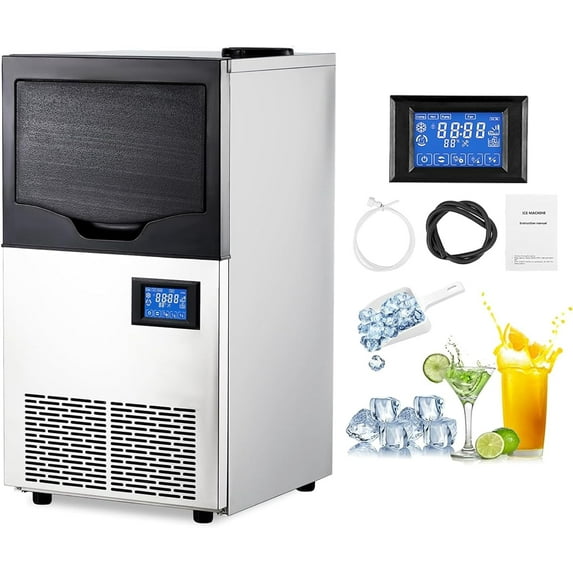 Nugget Ice Maker Machine, 140 lbs/Day Chewable Crushed Ice Maker with 22 lbs Storage, Self-Cleaning, Fast Ice Production, Stainless Steel Under Counter Ice Machine for Home, Bar, Restaurant