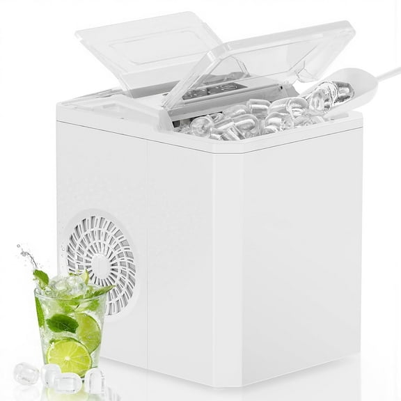 Ice Maker Machine, 26lbs in 24Hrs, 9 Ice Cubes in 6 Mins,Auto-Cleaning Portable Ice Maker with Basket and Scoop, Countertop Ice Maker for Home/Kitchen/Camping/RV, White