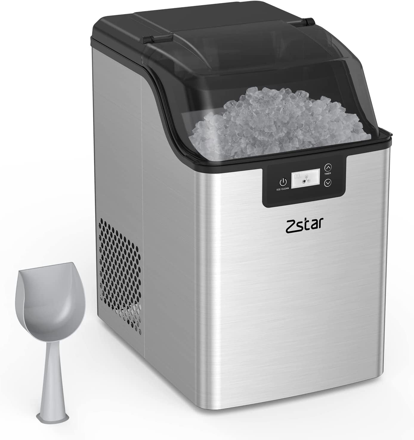 Nugget Ice Maker, Stainless Steel Countertop Ice Machine with 44Lbs/24H  Output, Crunchy Sonic Ice Maker Machine, Self-Cleaning Portable Ice Maker  with