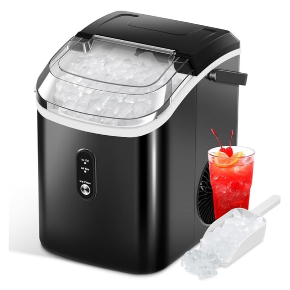 Nugget Ice Makers Countertop with Soft Chewable Pellet Ice, Pebble Ice Maker Machine with Self-Cleaning, 35.5Lbs/24Hrs, One-Click Operation, Ice Basket/Ice for Home/Office/Bar, Black