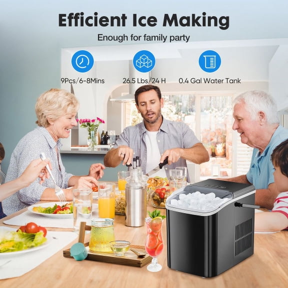 Nugget Ice Makers Countertop with Soft Chewable Pellet Ice, 6 Mins Ice Making, 26Lbs/24Hrs