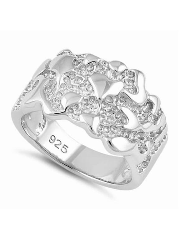 Nugget Ring for Men 925 Sterling Silver Chunky Statement Band Gift for Him_10.5