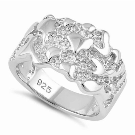 Nugget Ring for Men 925 Sterling Silver Chunky Statement Band Gift for Him_9.5