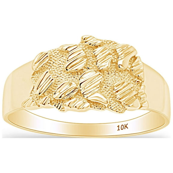 AFFY Nugget Style Men's Promise Ring In 10K Solid Yellow Gold 9.50 MM Wide Ring Size-11
