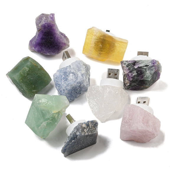 Nuggets Natural Gemstone USB Night Light Healing Raw Stone Night Lamp for Bedroom Home Decor 32~47x26~42x30~55mm