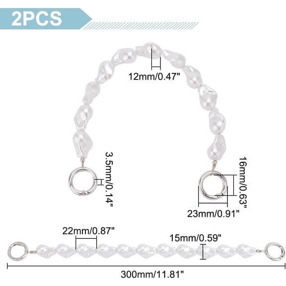 Nuggets Pearl Phone Case Beaded Chain Phone Hand Strap Chains Phone Grip Holder for DIY Phone Case Decorations with Alloy Clasp White 30cm 2pcs/box