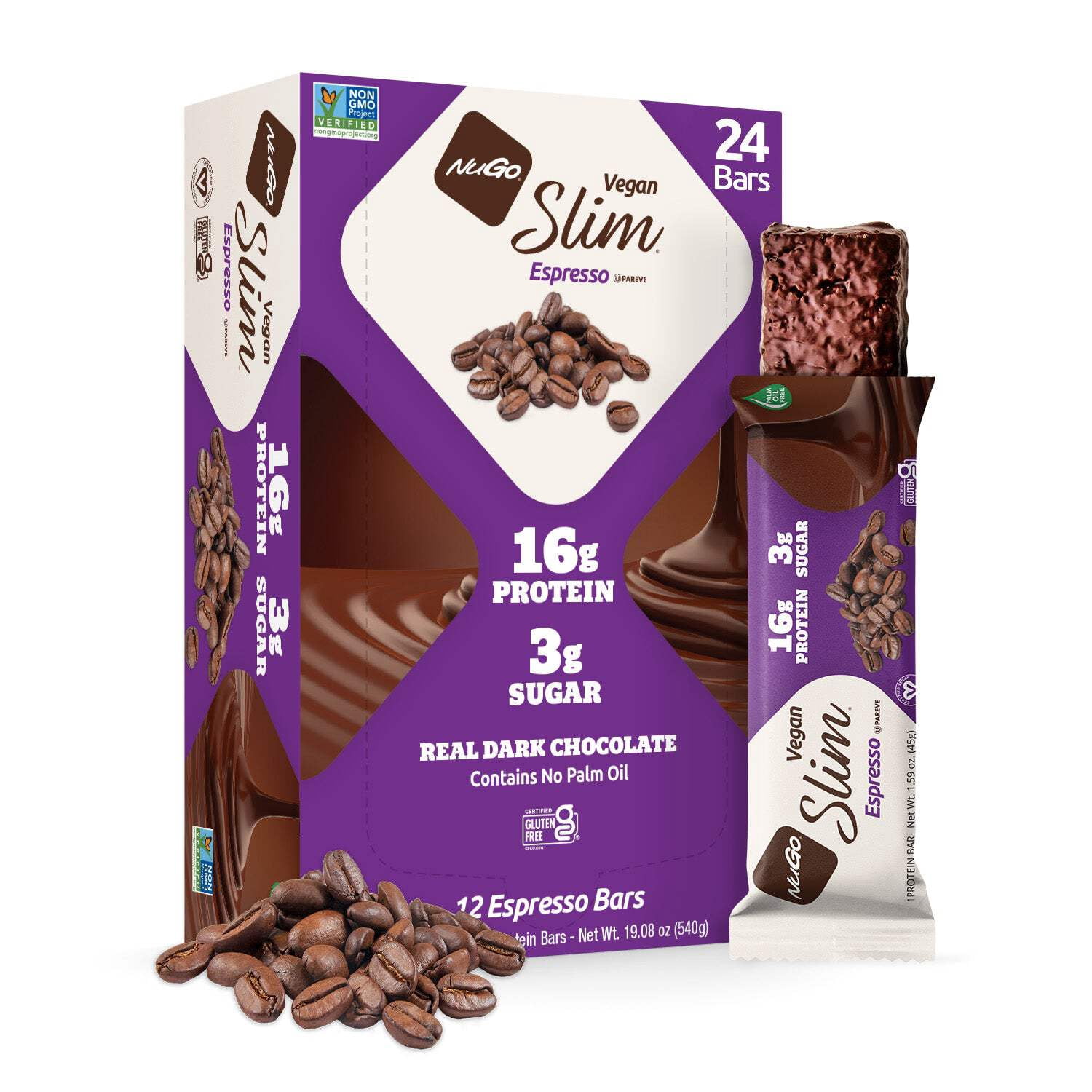 Nugo Slim Dark Chocolate Espresso, 16g Vegan Protein, 3g Sugar, 7g