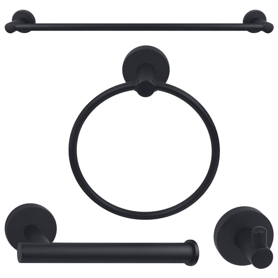 Nuk3y Luna Modern 4-Piece Bathroom Hardware Accessory Set with 24" Towel Bar