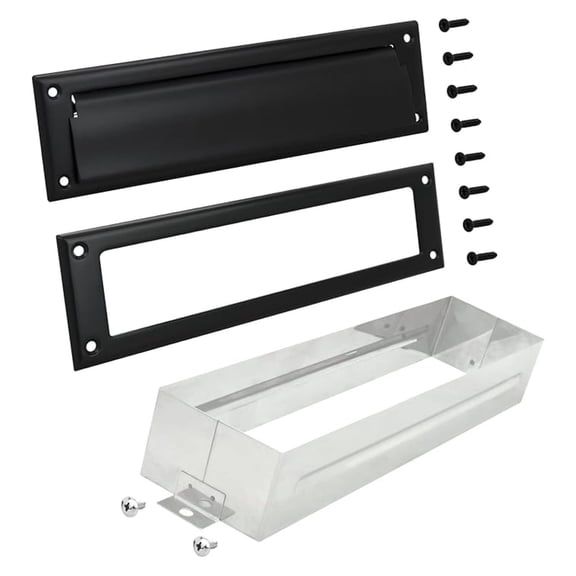 "Nuk3y Solid Brass Mail Slot with Sleeve (Matte Black, 13"" x 3.625"")"