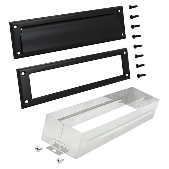 "Nuk3y Solid Brass Mail Slot with Sleeve (Matte Black, 13"" x 3.625"")"