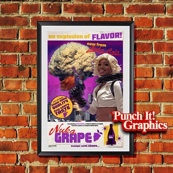 Nuka Grape Pin Up Style Advertisement Poster, Fallout Inspired Wall Art Print