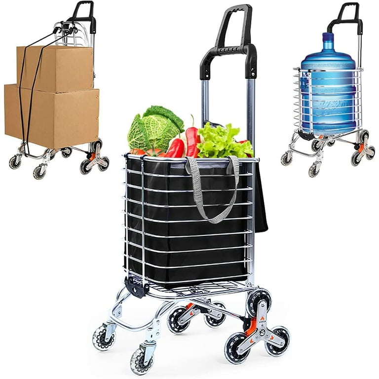 Nukied Grocery Cart on Wheels Folding Shopping Cart with Extended Handle Utility Carts with Waterproof Carrying Bag Multifunction Lightweight Stair