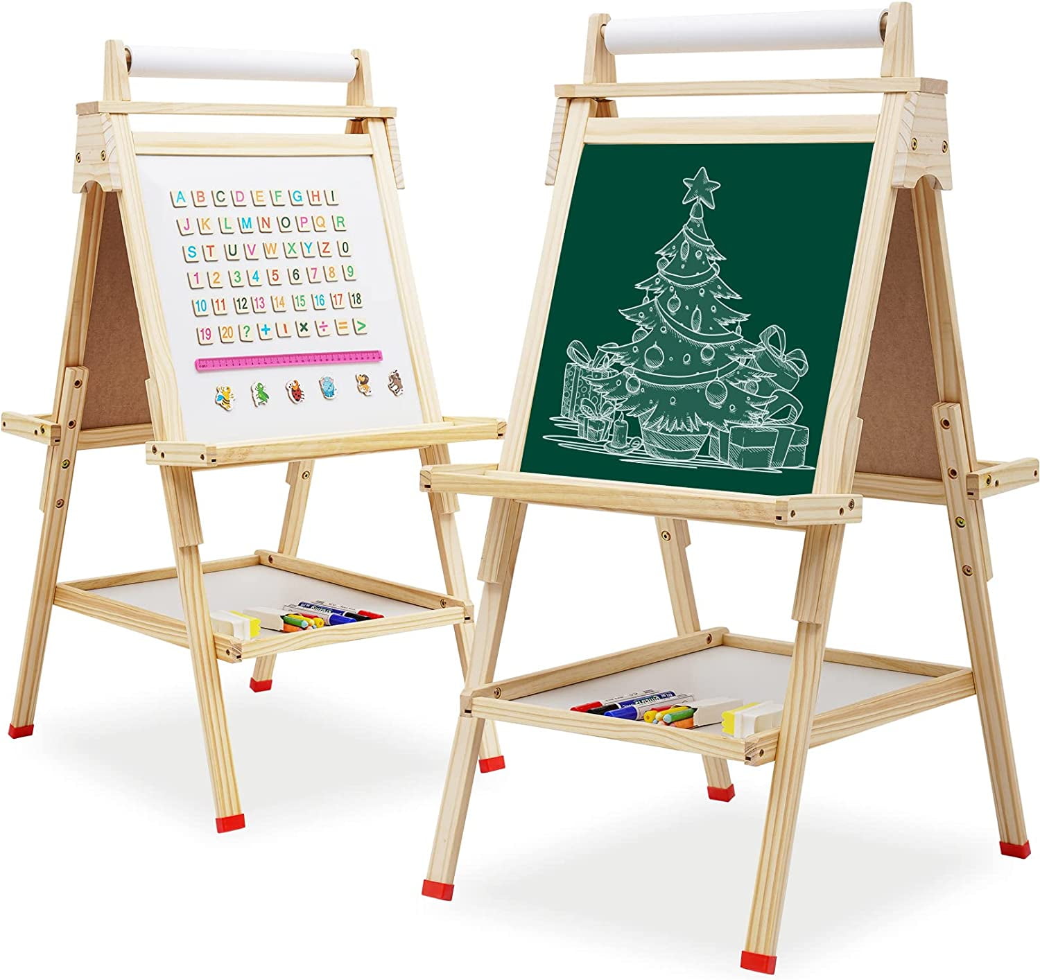 Nukied　Double-Sided　Easel　Art　Toddlers　for　Drawing　Roll　Kids　with　Kids　Easel　Easel　Paper　Whiteboard　Birthday　Wooden　Magnetic　Adjustable　Easel　Standing　Chalkboard　Holiday　Gifts