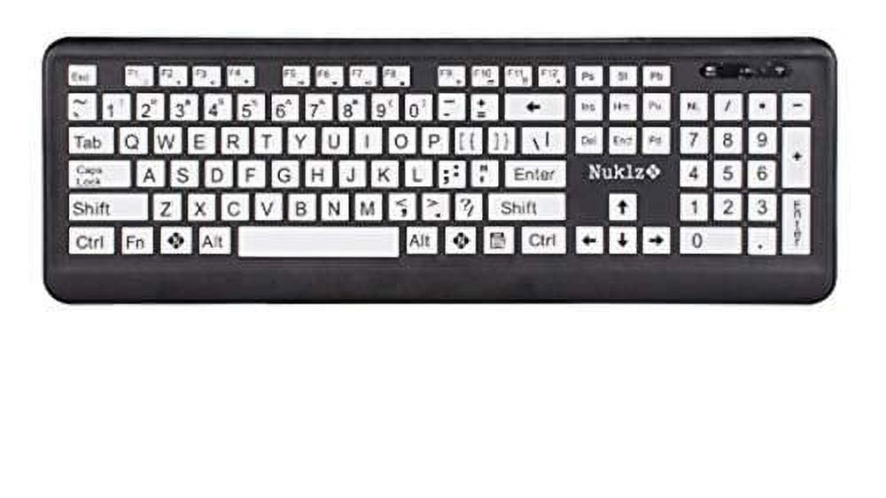 Nuklz N Wireless Large Print Full Size Computer Keyboard | High Contrast Black & White Keys | Soft Buttons for Quiet Typing & Gaming | Ideal for Visually Impaired, Beginners and Seniors | Pl