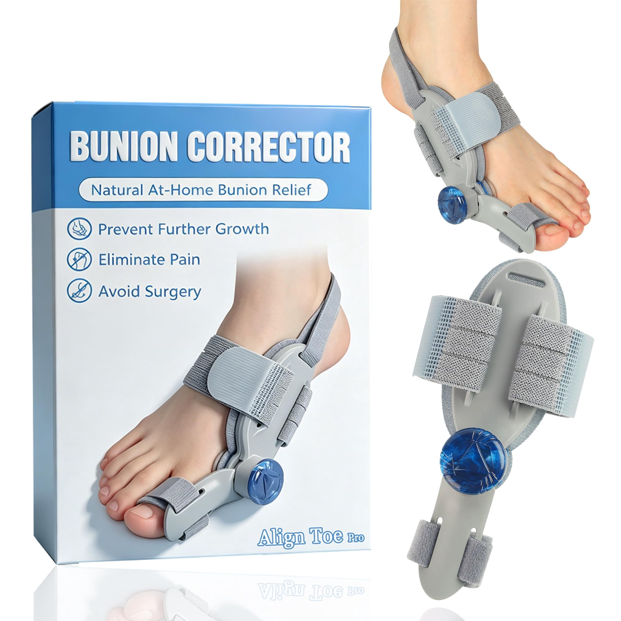 Nuleri Corrector de Juanetes, Adjustable Bunion Corrector for Women and Men with Tension Knob, Big Toe Straightener Splint, Left or Right Foot