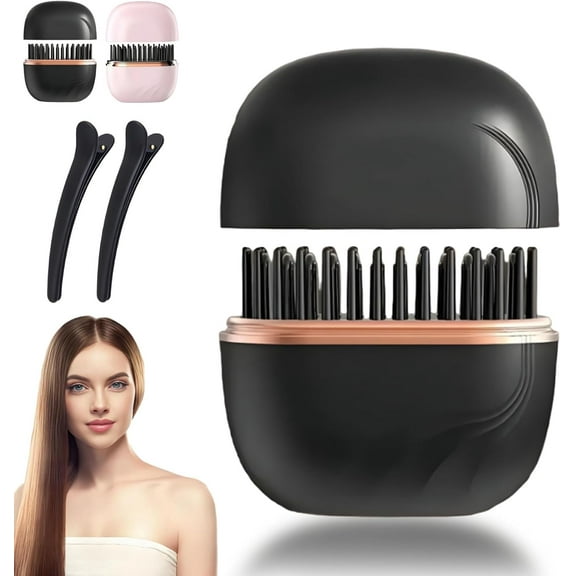 Nulira Mini Hair Straightener, Glambrush Mini Cordless Hair Straightener Comb, Glam Brush 2-in-1 Portable Straightener Styling Comb,Fast Heating Hot,3-Speed Temperature Control,for Travel Home