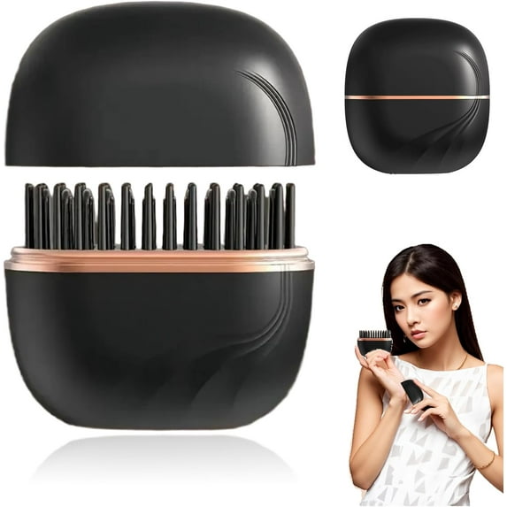 Nulira Mini Hair Straightener, Glambrush Mini Portable Rechargeable Hair Straightener Brush, Glam Brush Cordless Hair Straightener Comb, 3-Speed Temperature Control and Compact Convenient (Black)