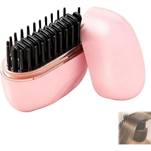Nulira Mini Hair Straightener, Glambrush Portable Rechargeable Hair Straightener Brush, Rechargeable Portable Hair Straightener Brush (Pink)