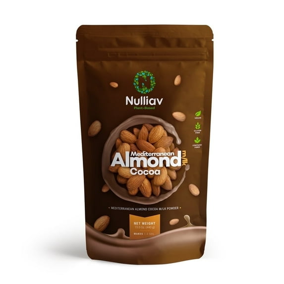 Nulliav Mediterranean Almond Milk Chocolate Powder 15.5 Oz. Stand pouch with resealable zipper