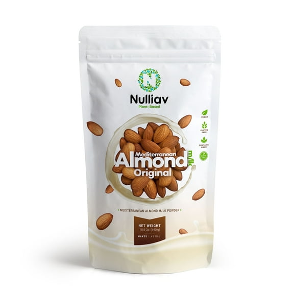Nulliav Mediterranean Almond Milk Powder Original, 15.5 Oz Stand pouch reseable zipper