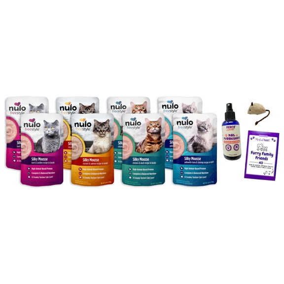 Nulo Silky Mousse Wet Cat Food Beef & Sardine, Chicken & Salmon, Chicken & Duck, Tuna & Shrimp 8 Pouches | MerlinsMart Zine, PercyLoves Pal Furresher, Catnip Toy