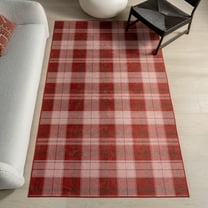 Nuloom Aelin SplashGuard Plaid Machine Washable Area Rug, 5' x 8', Aelin Red