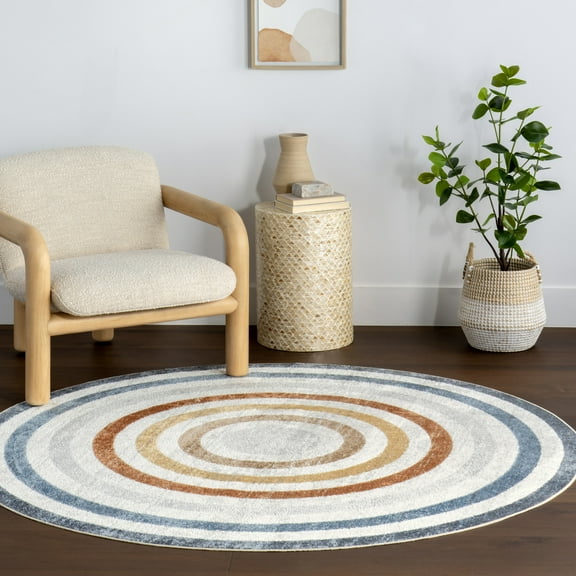 nuLOOM Alienor SpinClean Striped Machine Washable Area Rug, 6', Round, Alienor Multicolor