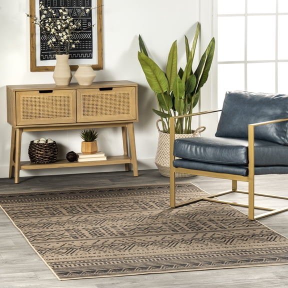 nuLOOM Anisa SpinClean Tribal Stripe Easy-Jute Machine Washable Area Rug, 5' x 8', Anisa Natural