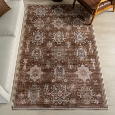 nuLOOM Baylin SplashGuard Medallion Machine Washable Area Rug, 4' x 6', Baylin Sienna Brown