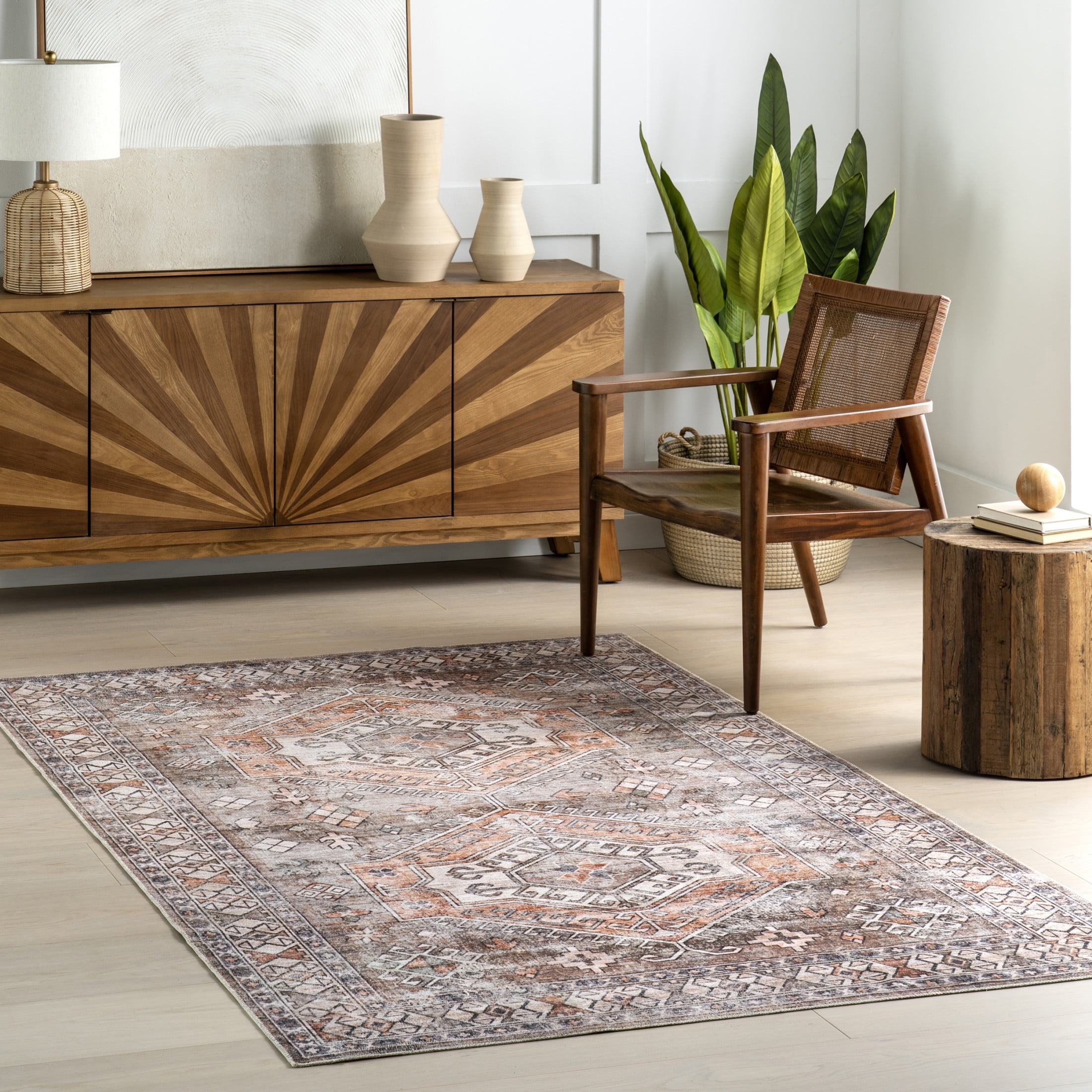 nuLOOM Benoite Splashguard Medallion Machine Washable Area Rug, 3
