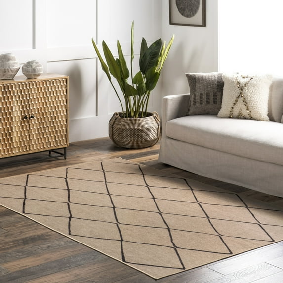 nuLOOM Billy SpinClean Diamond Easy-Jute Machine Washable Area Rug, 4' x 6', Billy Natural
