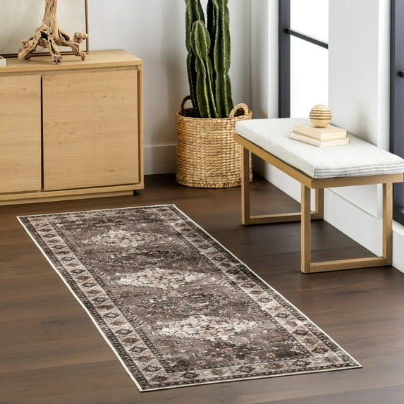 nuLOOM Blessing SplashGuard Machine Washable Area Rug, 2' 6" x 8', Runner, Blessing Dark Brown