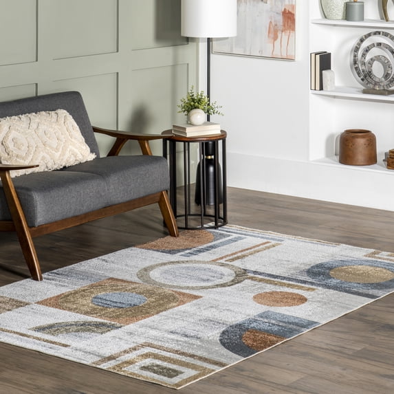 nuLOOM Brodee SpinClean Abstract Retro Machine Washable Area Rug, 5' 3" x 8', Brodee Beige