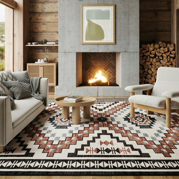 nuLOOM Calli SplashGuard Southwestern Machine Washable Area Rug, 6' x 6', Square, Calli Beige