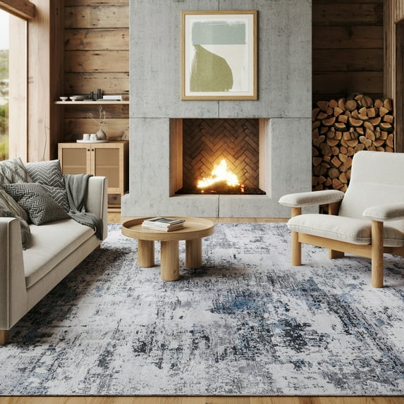 nuLOOM Carson SplashGuard Machine Washable Area Rug, 6' x 6', Square, Carson Blue Grey