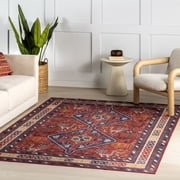 nuLOOM Damaris Splashguard Medallion Machine Washable Area Rug, 5' x 8', Damaris Brick