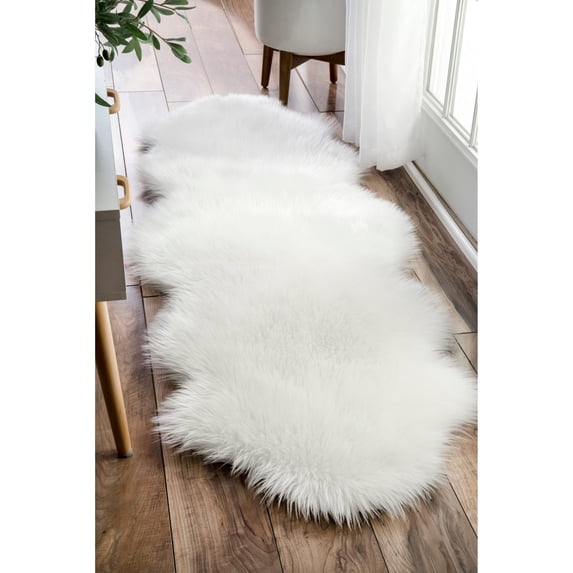 Nuloom Double Faux Flokati Sheepskin White Shag Runner Rug - 2' x 6'