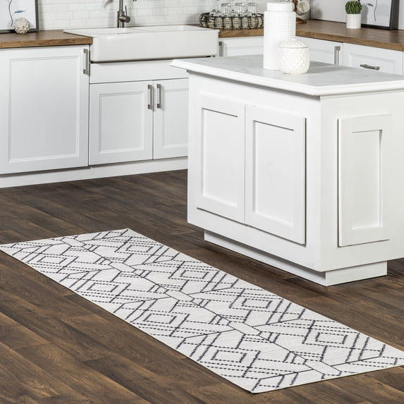 nuLOOM Echo SpinClean Multi Diamond Machine Washable Area Rug, 2' 6" x 8', Runner, Echo Ivory