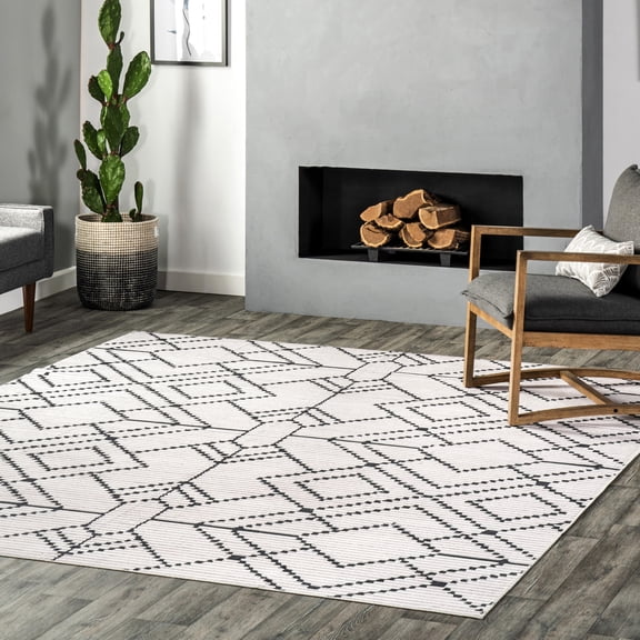 nuLOOM Echo SpinClean Multi Diamond Machine Washable Area Rug, 4' x 6', Echo Ivory