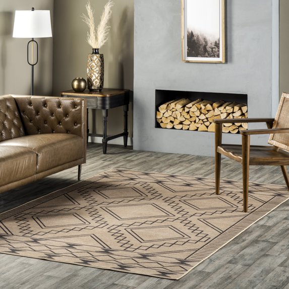 nuLOOM Elin SpinClean Moroccan Border Easy-Jute Machine Washable Area Rug, 5' x 8', Elin Natural