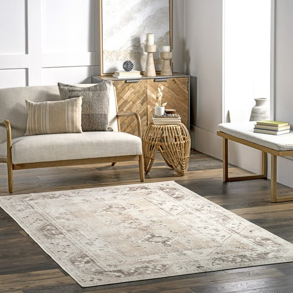 Nuloom Ellamae SpinClean Faded Medallion Machine Washable Area Rug, 4' x 6', Ellamae Beige